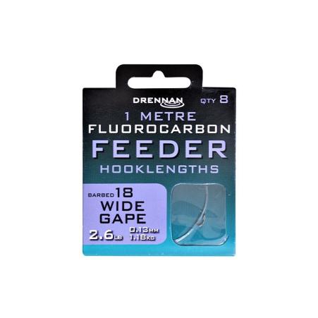 Drennan Fluorocarbon Feeder Wide Gape 18 Barbed 0.13mm 1m 8szt.