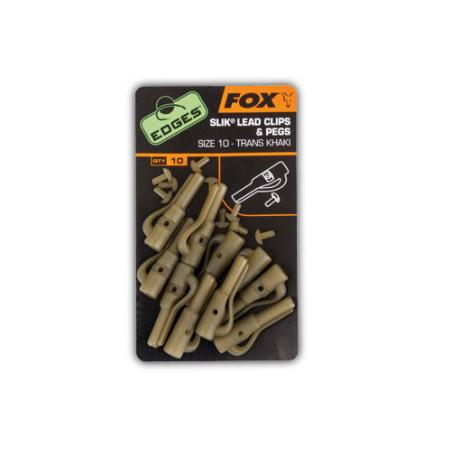 Fox Edges Size 10 Slik lead clip + pegs trans khaki