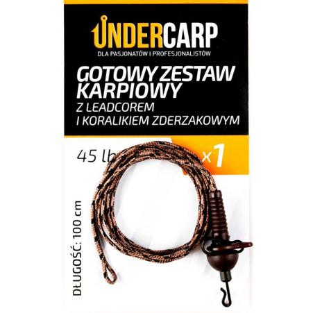 UnderCarp Gotowy zestaw karpiowy z leadcorem i koralikiem zderzakowym Brązowy 